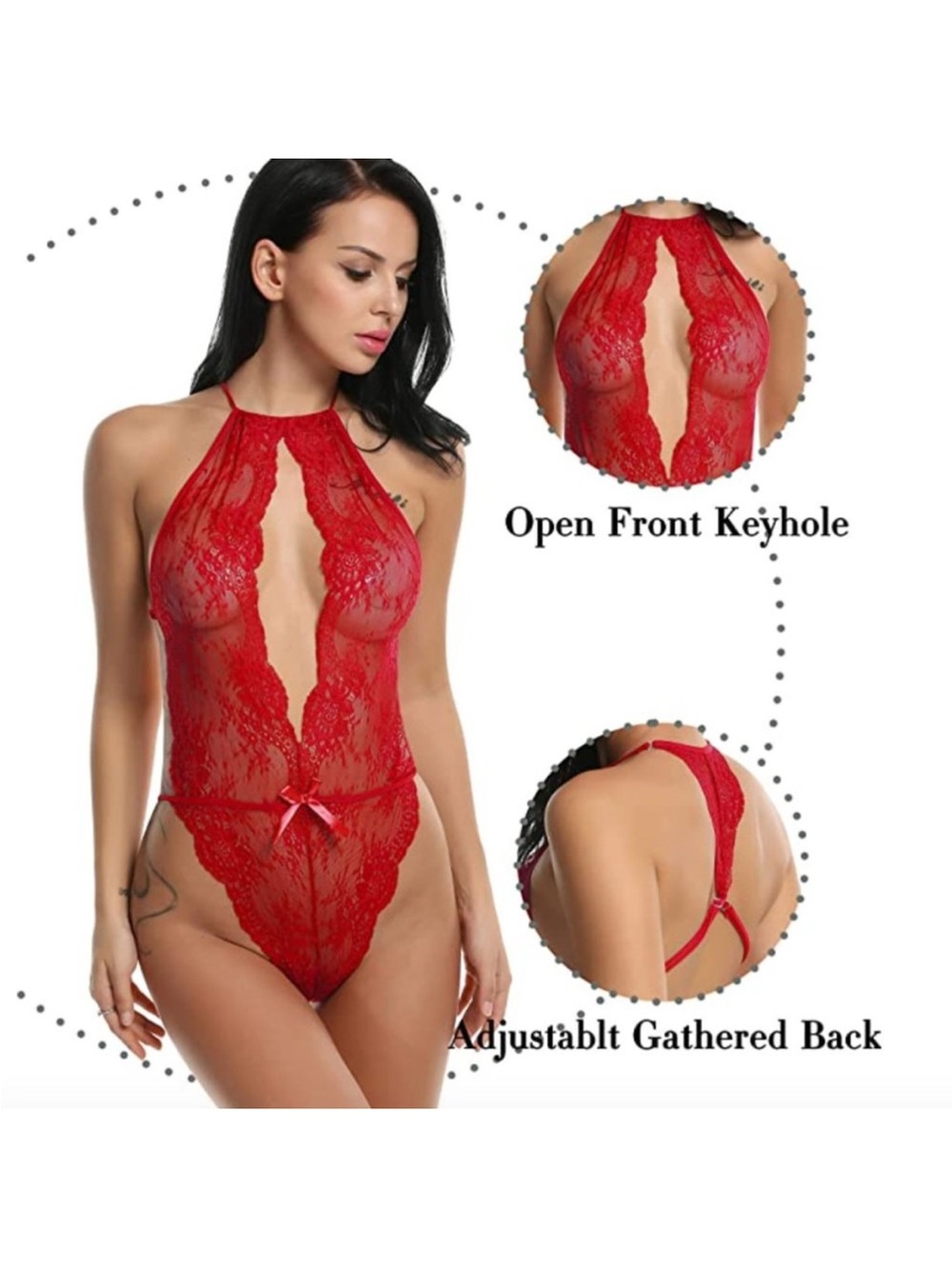 NWT Sheer Lace Halter Teddy Lingerie One Piece, S